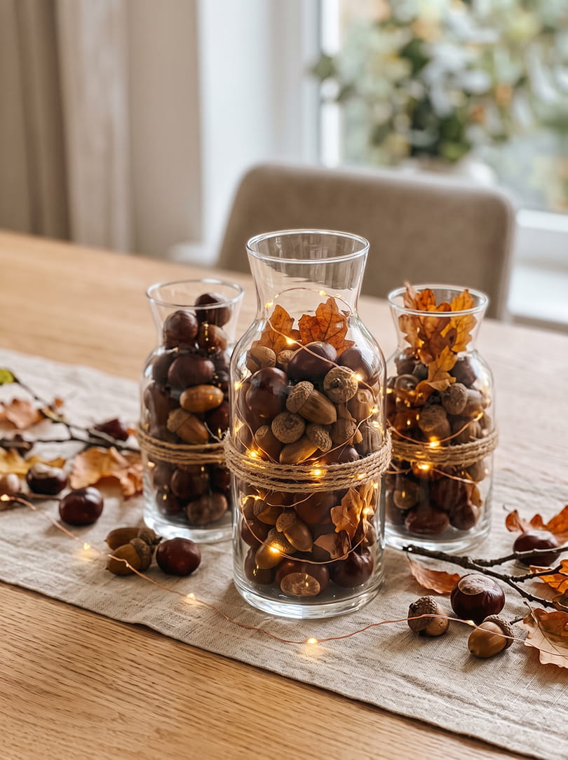 Vazen gevuld met herfst knutselen voor volwassenen
