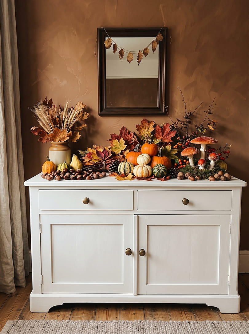 Herfsttafel op het dressoir woonkamer