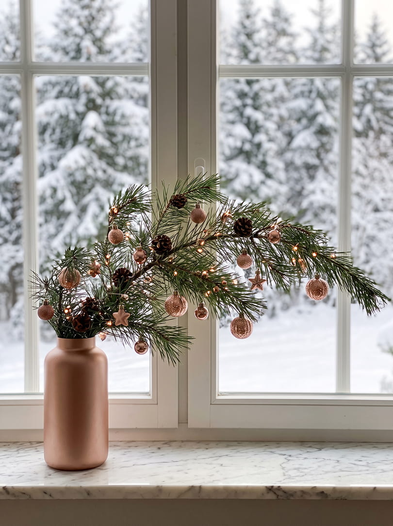 Kersttak in een vaas als zelf kerststukjes maken