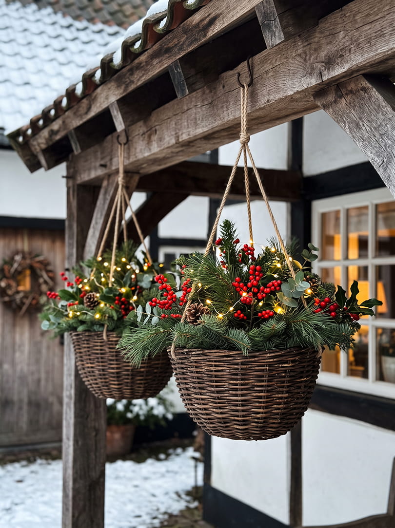Hanging baskets kerststukje buiten