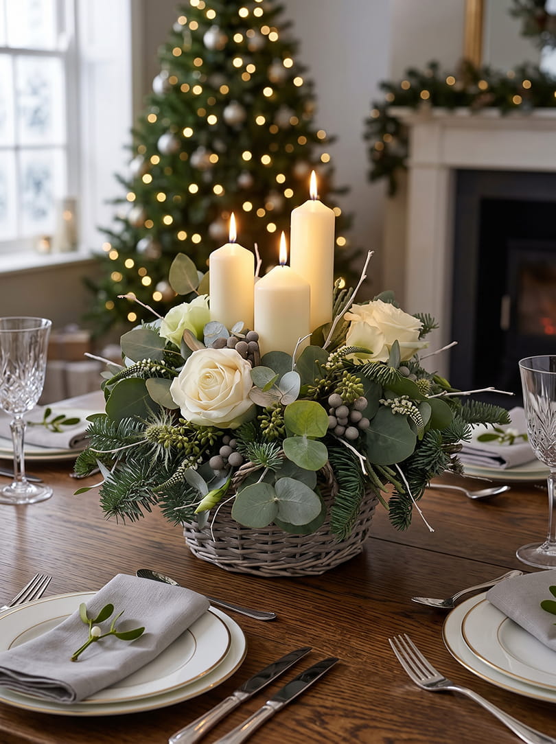 Zelf kerststukjes maken in een mand