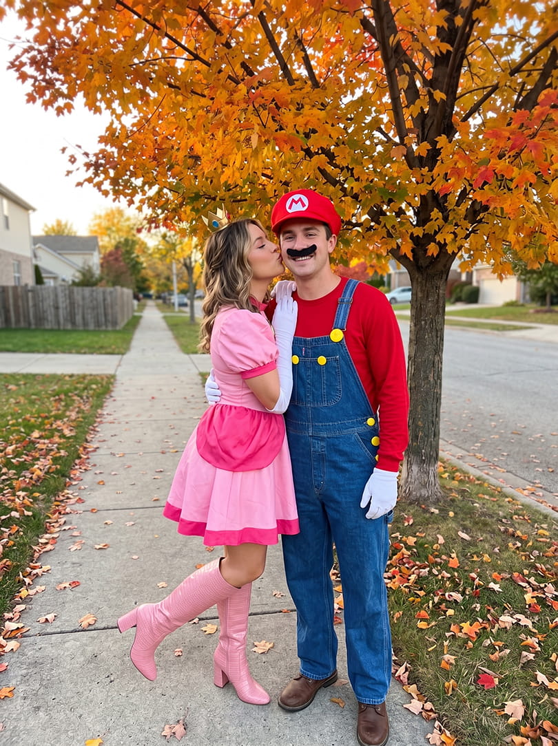 Mario en Prinses Peach voor Halloween als koppel