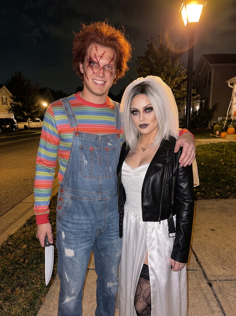 Halloween koppel als Chucky en Tiffany