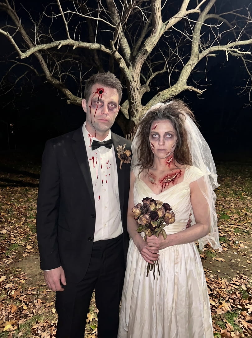 Zombie bruid en bruidegom koppel halloween kostuum