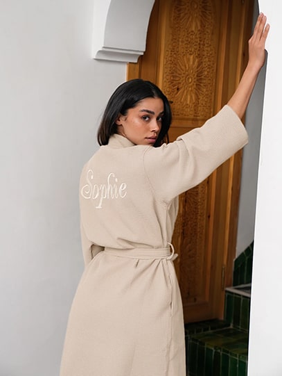 Waffle badjas met naam feestdagen