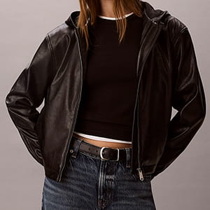 Faux Leather Hooded Jacket