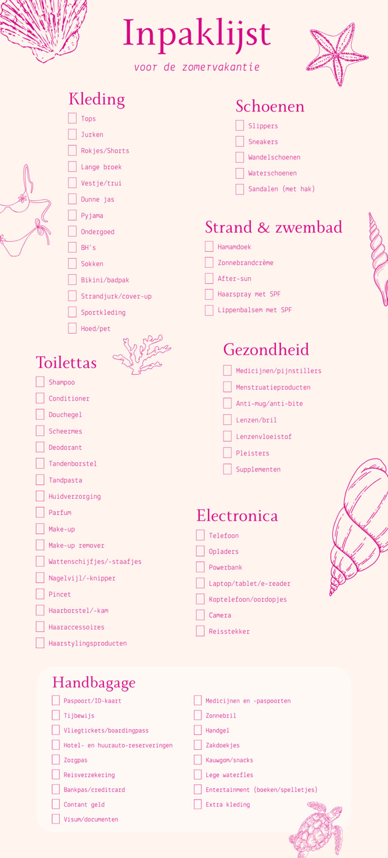 Zomervakantie inpaklijst voor iedere vrouw