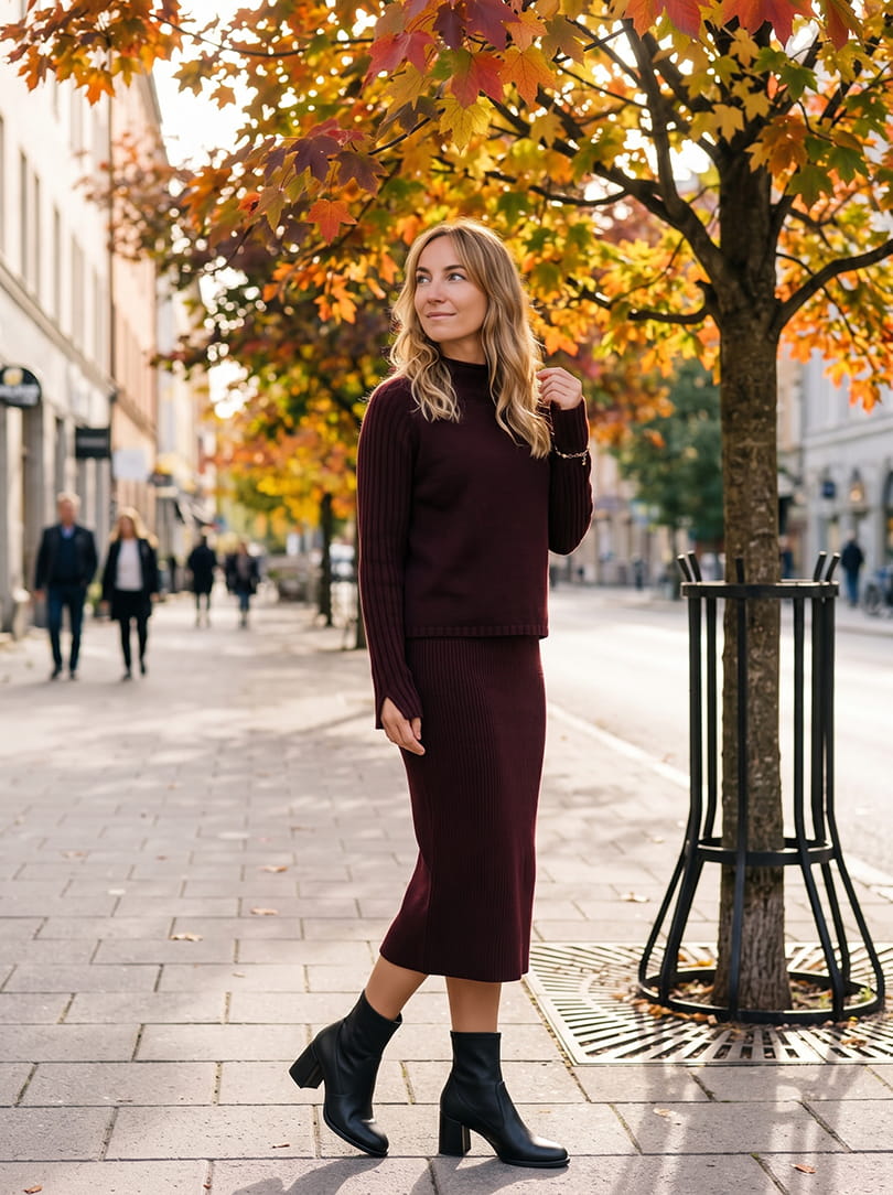 Bruine wollen trui met rok two piece set van Rifo