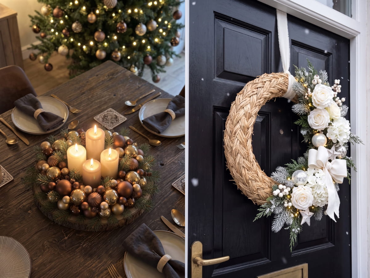 Kerstkrans ideeën voor aan de voordeur en op de eettafel Kerstkrans ideeën voor op de eettafel en aan de voordeur