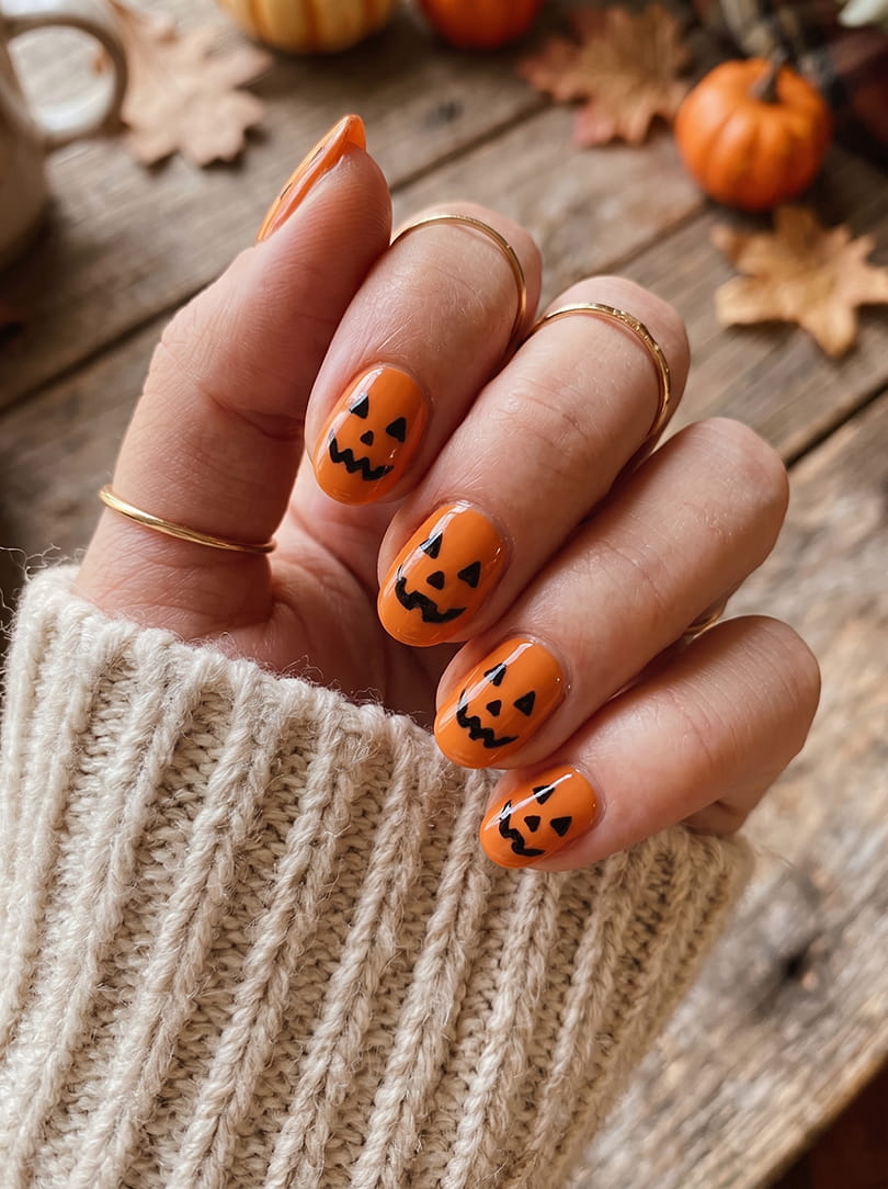 Halloween nagels pompoenen