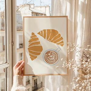 Coffee & Croissants Sketch Print