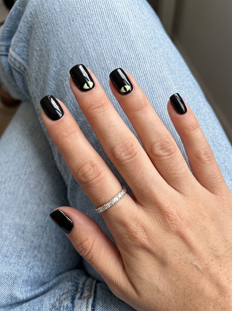Zwarte halloween nagels met kattenogen